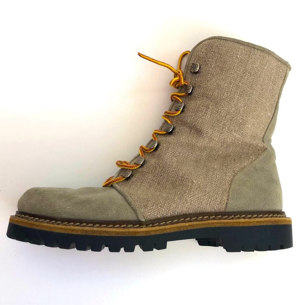 Vintage Suede Linen Canvas Italian Hiking Boots Hans Behr Military High End Rare